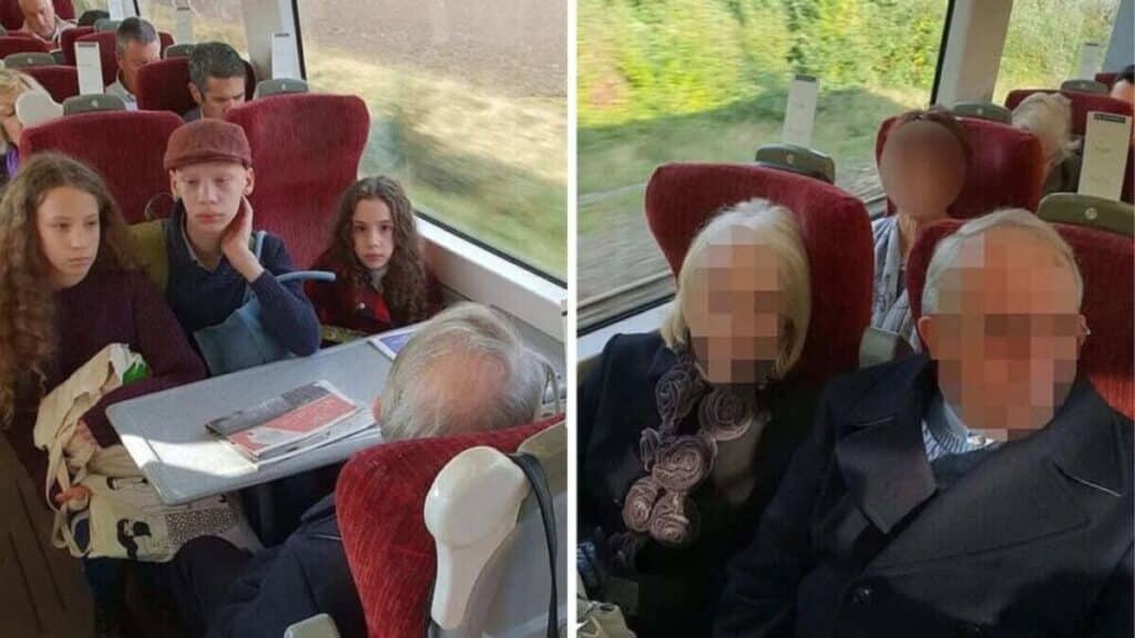 An elderly couple refuses to move from seats reserved for kids