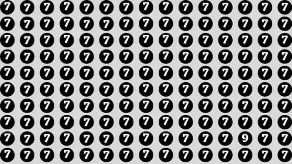 find the number 9 hidden among these 7s