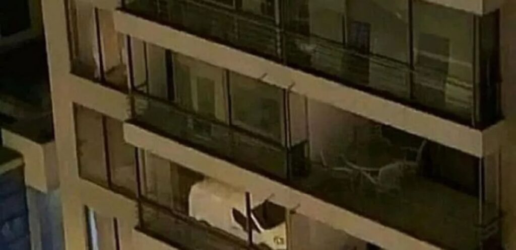 the van parked inside an apartment building