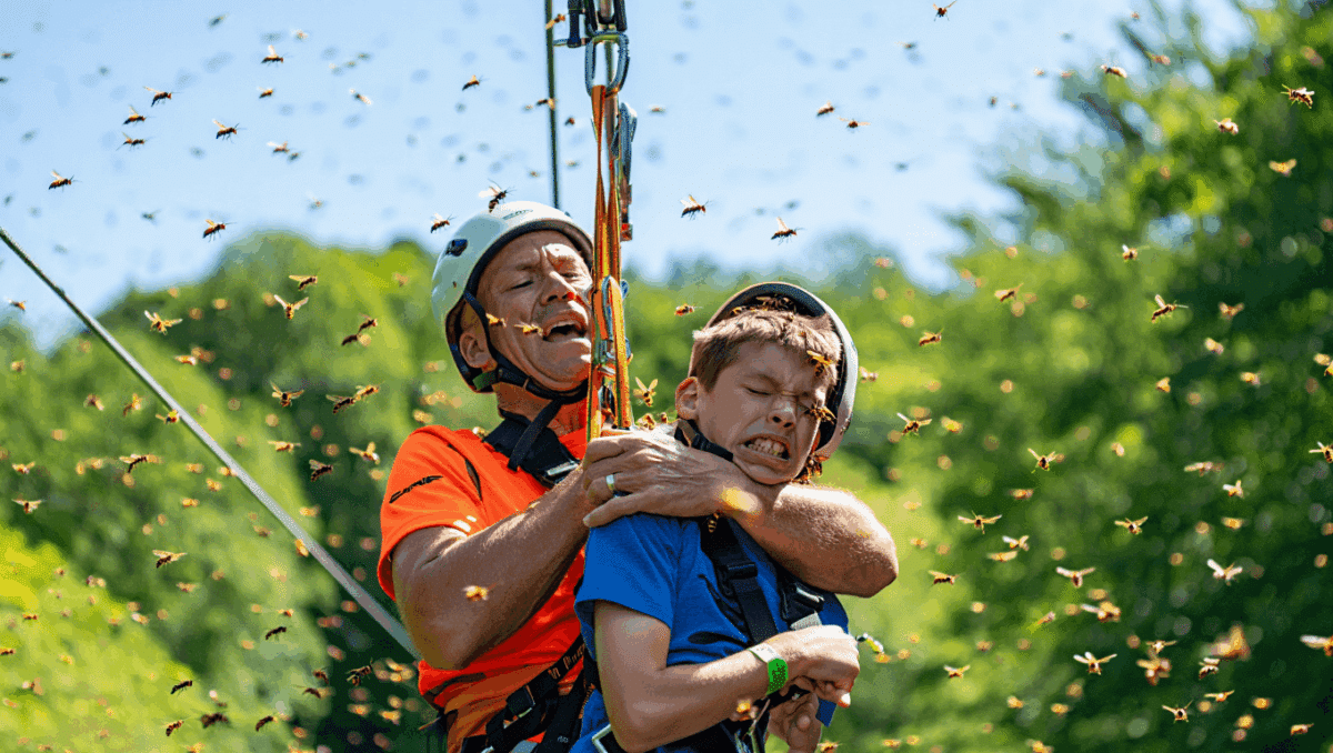 attack kills father and son after more than 100 stings while