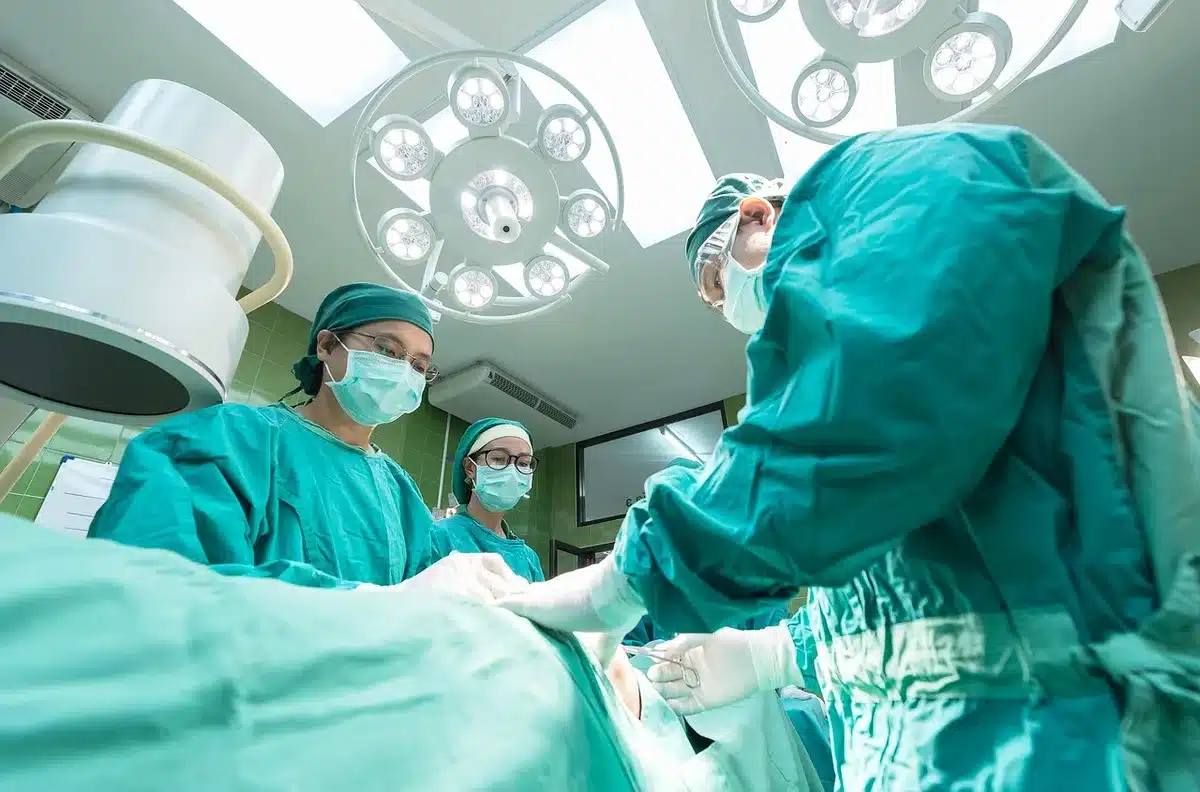 Modern hospital interior with medical staff and patient care facilities