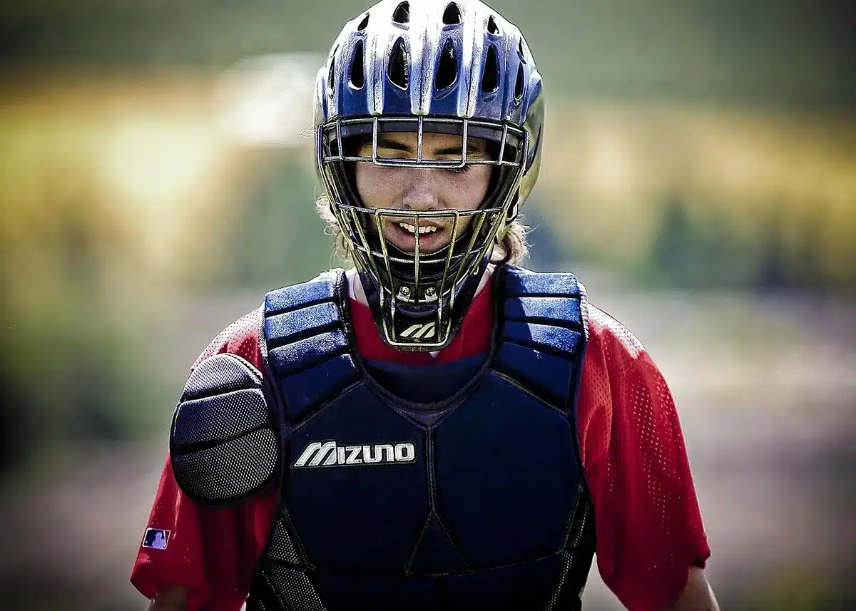 Baseball catcher in full gear during game
