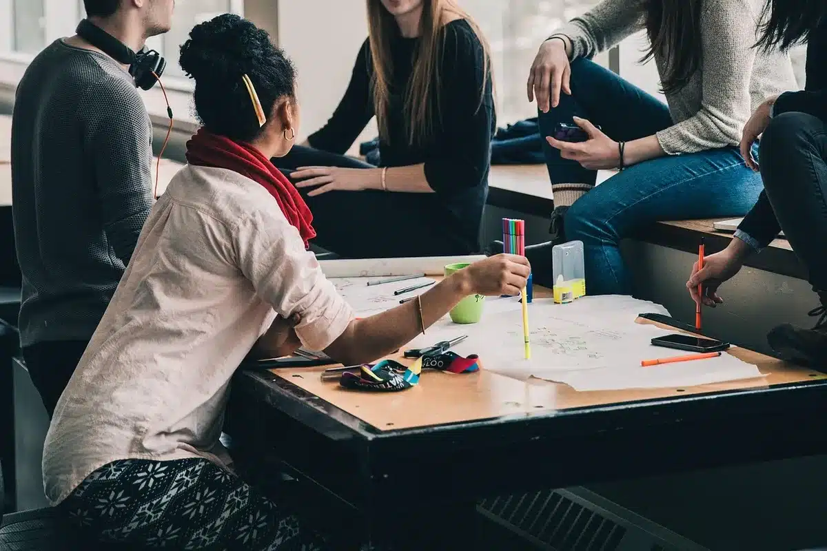Group of female friends chatting and staying connected together