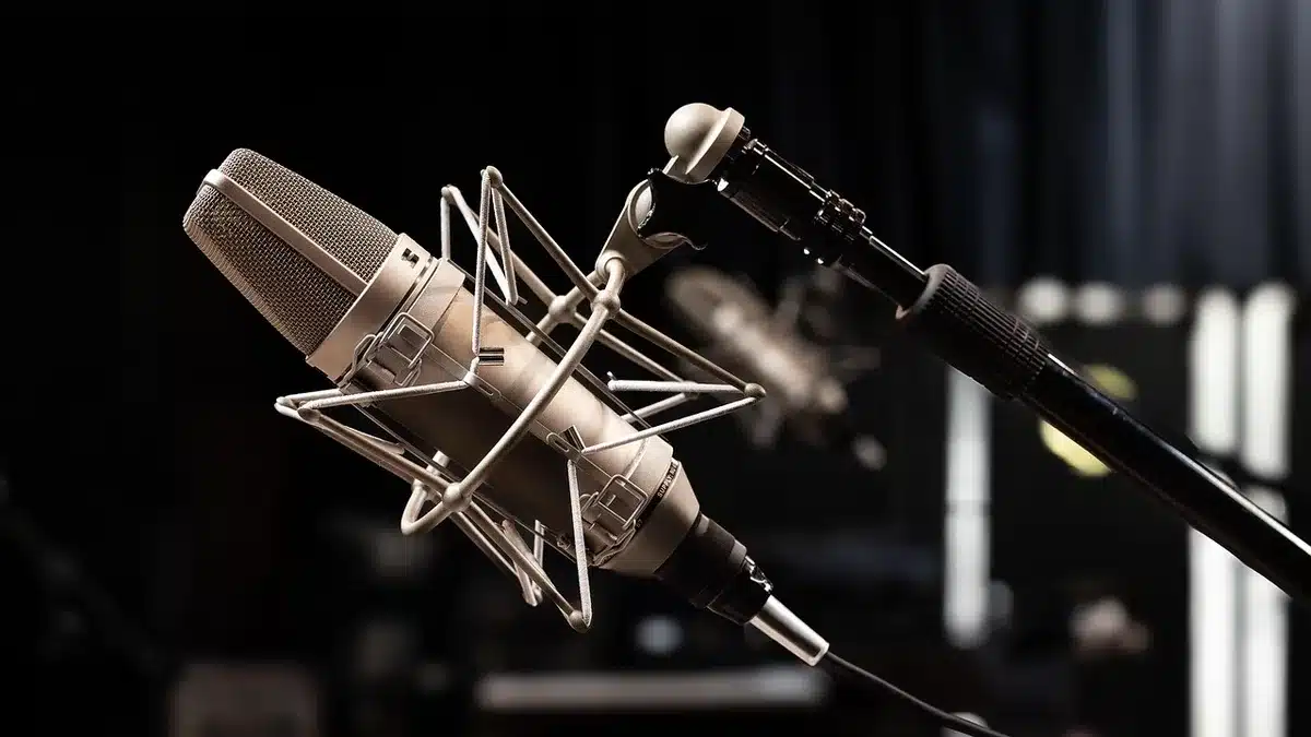 Musician working in a recording studio environment