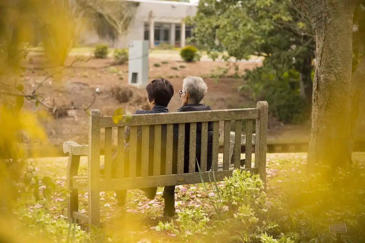 Families and visitors at a monument in a public park near trees