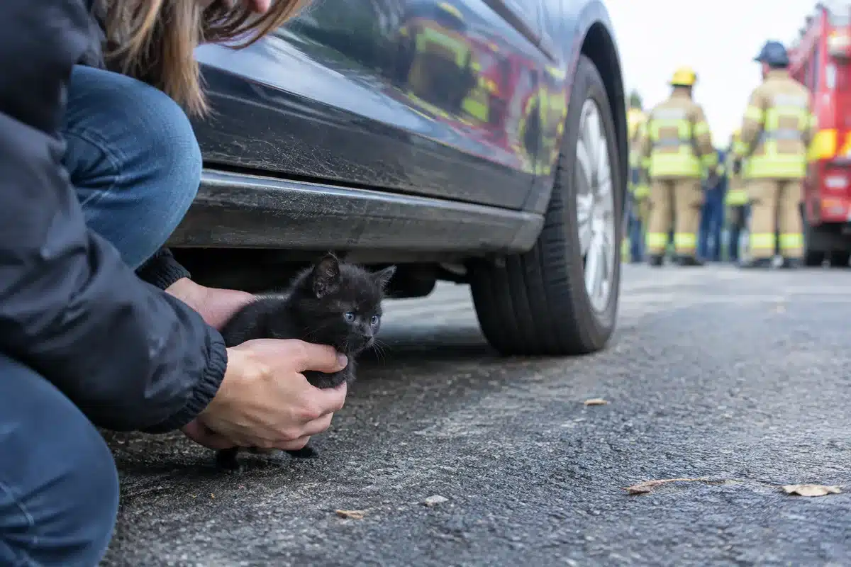 Black kitten stuck in car engine brings joy to couple on Halloween anniversary