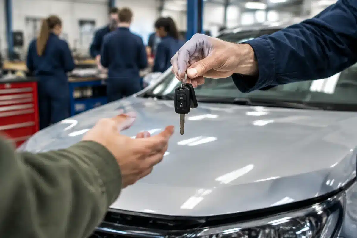 Disabled veteran receives donated car refurbished by auto collision students