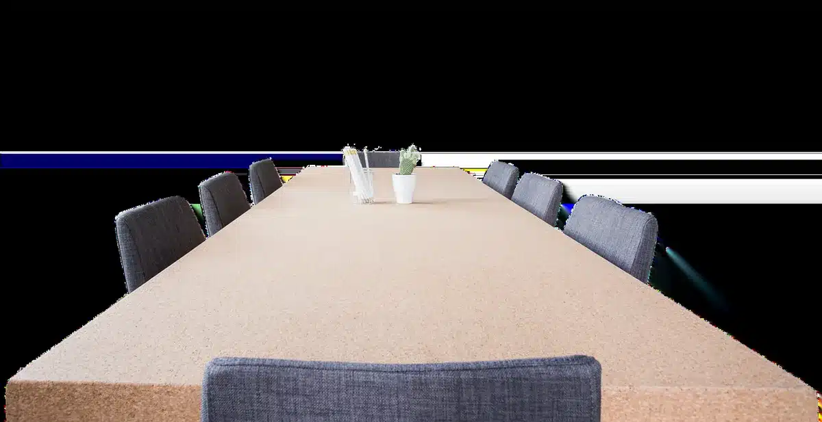People in a meeting discussing guidance documents on a table